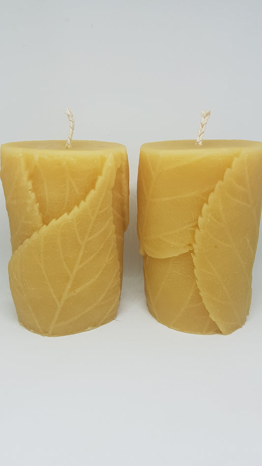 Leaf pillar - Pure beeswax candle  3 3/4" x 2 1/4"Candles- Barriault Ranch