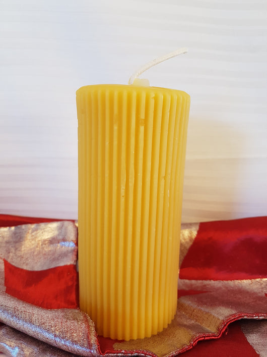 Corrugated Pillar Pure Beeswax Candle - 5.5
