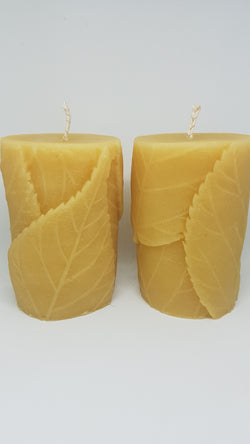 Leaf pillar - Pure beeswax candle  3 3/4